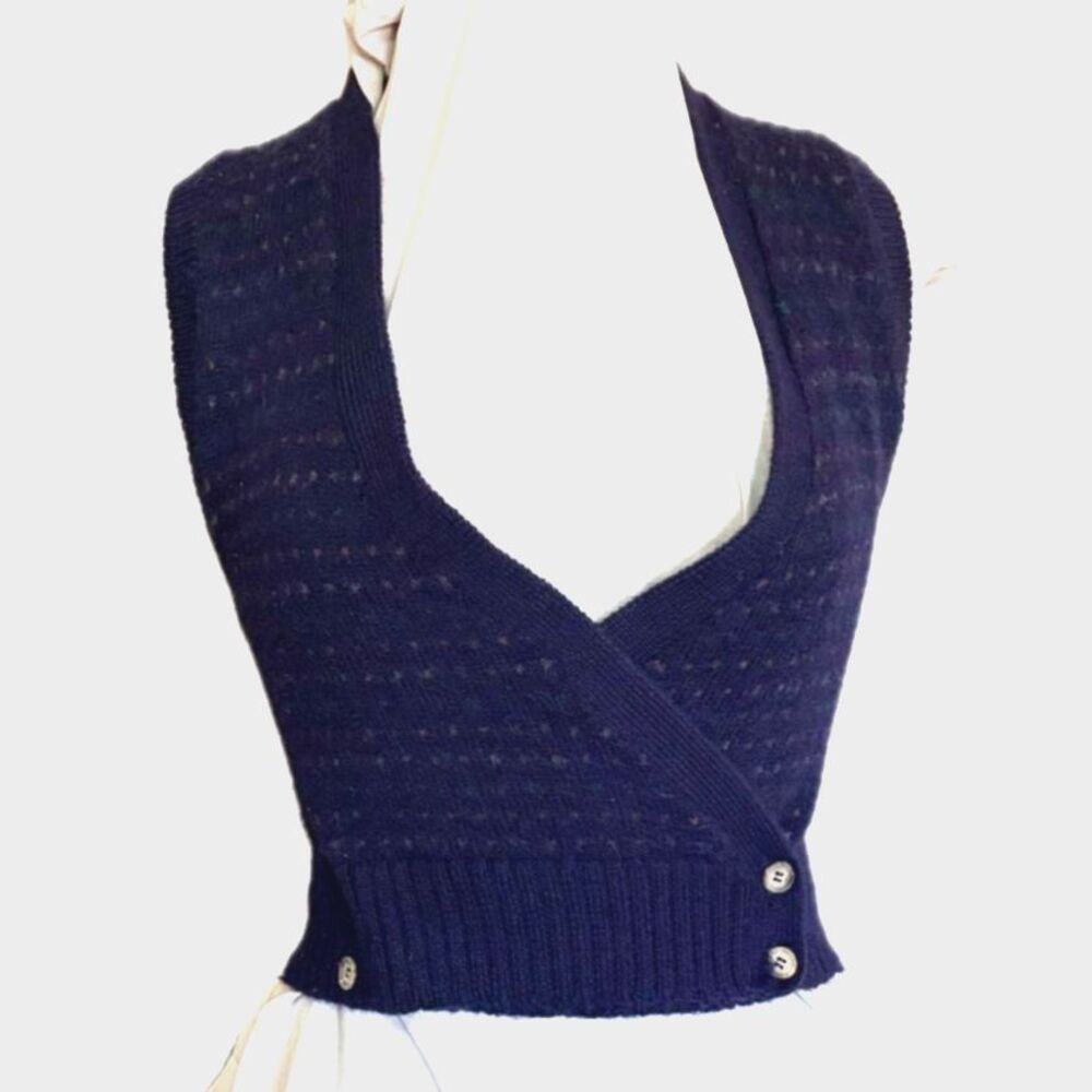 80s Collegiate Wrap Sweater Vest Double Button Cropped Preppy Grandpa Small